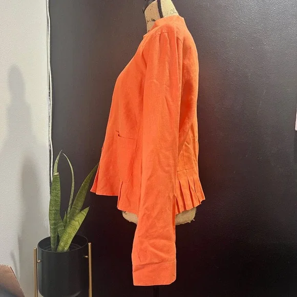 Sigrid Olsen XL Linen Button Down Top‎ Coral Orange Collared Shirt - Picture 3 of 10